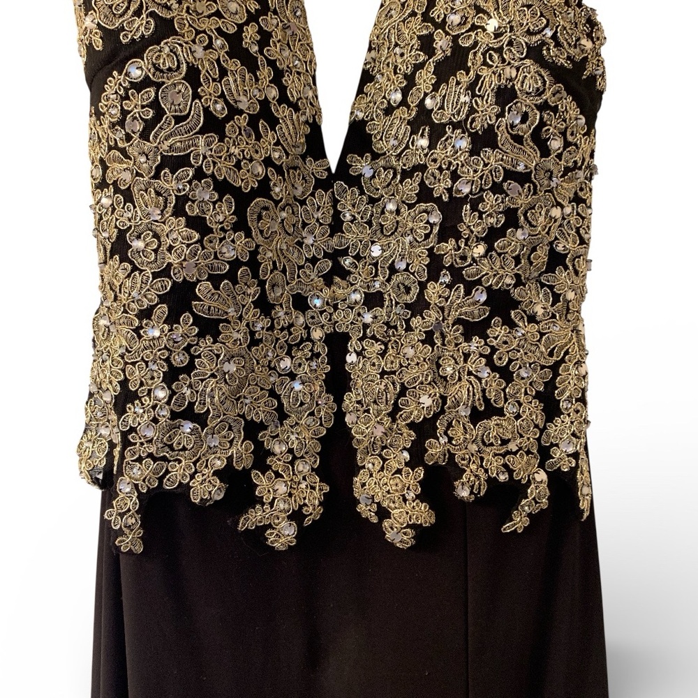 NIGHTS by TEEZE ME Elegant Black Gold Embellished Evening Gown Prom Dress Formal - Picture 4 of 11